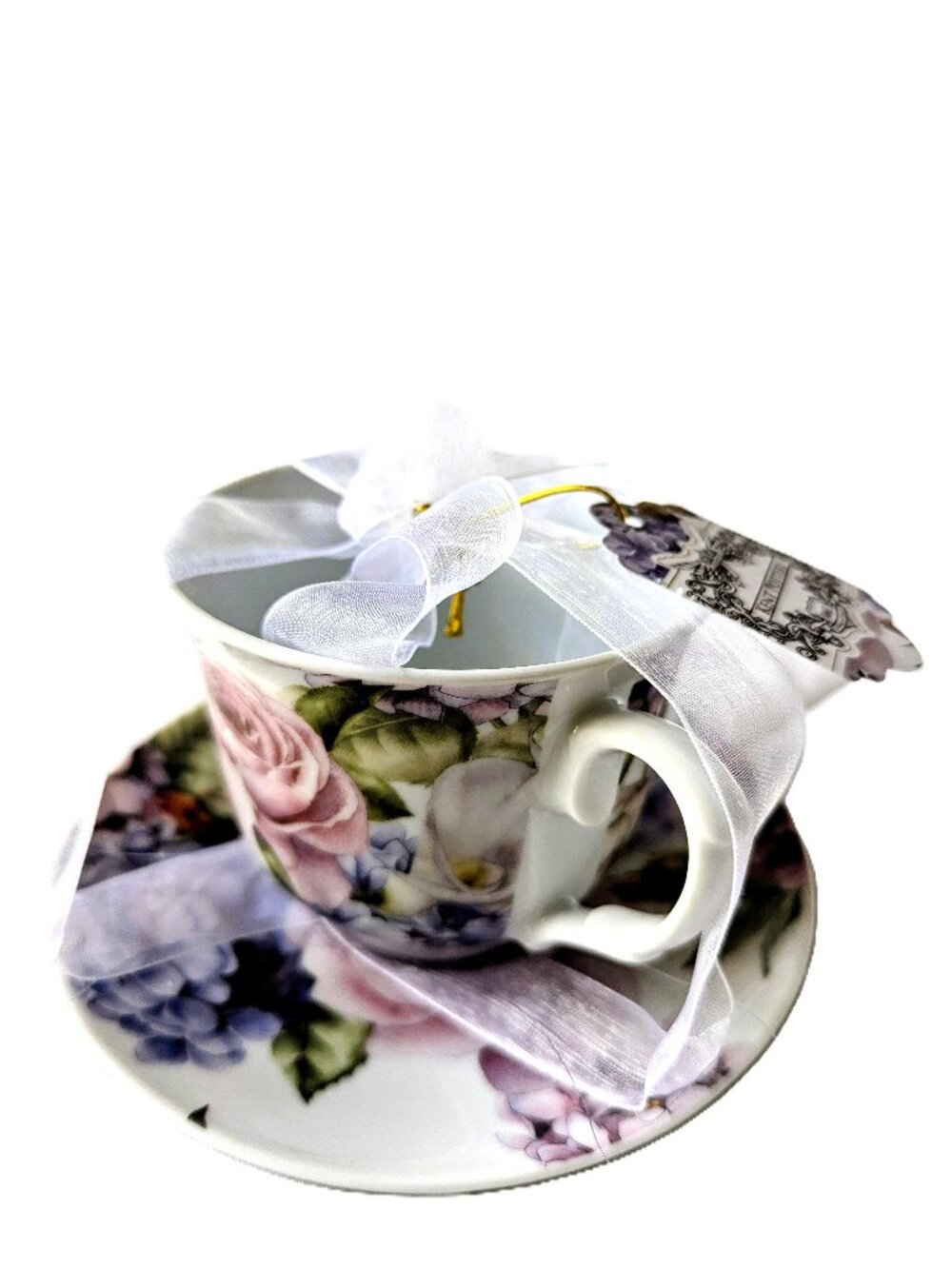Kent Pottery Set Teacup & Saucer Pink and Lavender Roses Floral Ceramic